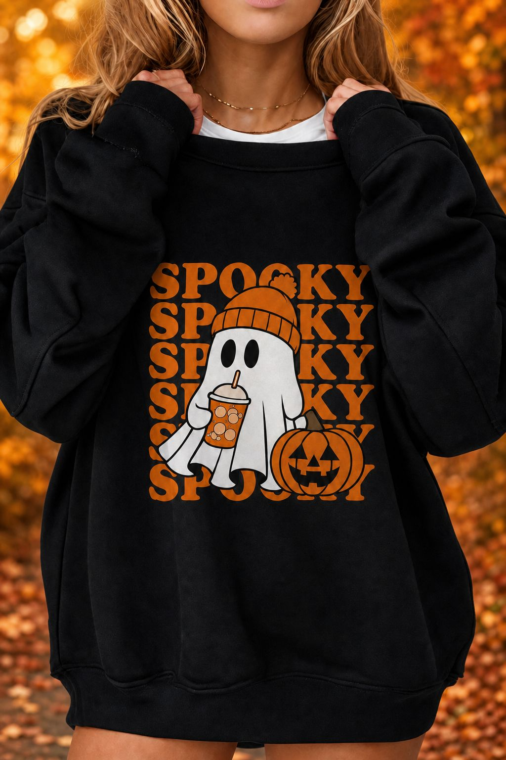 Spooky Ghost w/latte Long Sleeve Sweatshirt